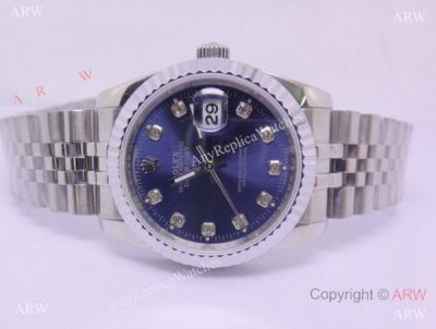 Rolex Datejust Silver Steel Blue Face Diamond Hour Markers Mens Watch